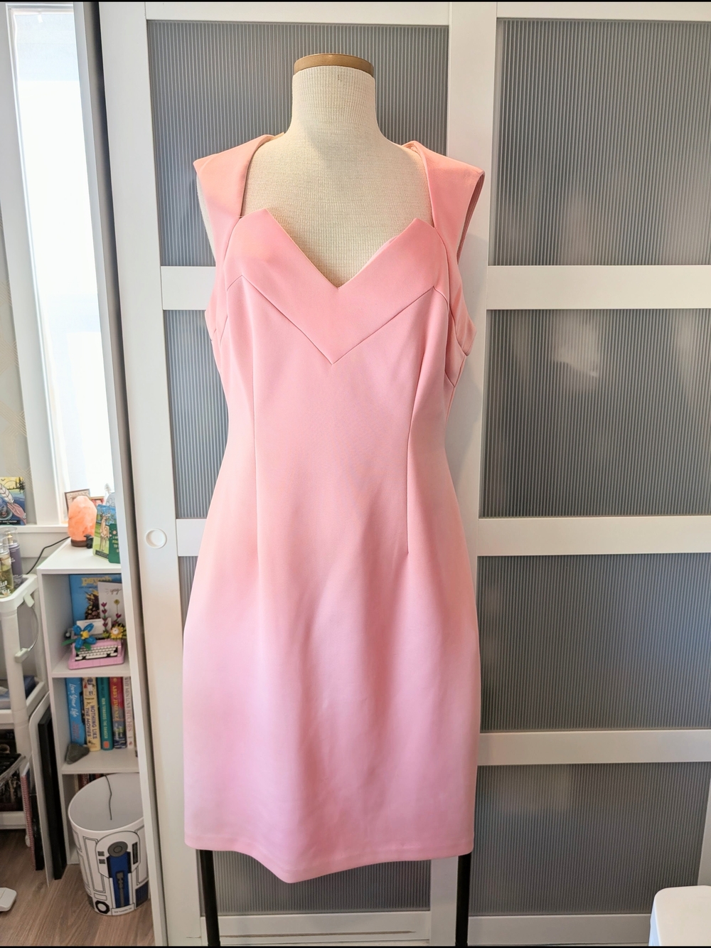 Pink Sleeveless V-Neck Sheath Dress - Picture 1 of 10